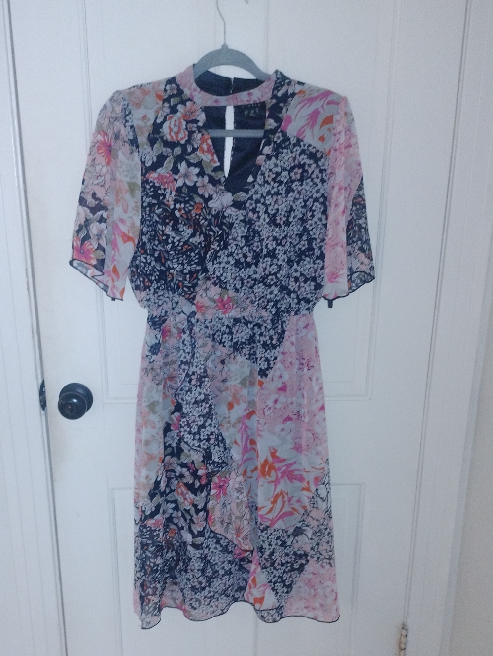 Enfocus Studio Floral Patchwork Midi Dress in Navy, Pink, White